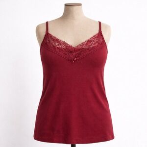 Burgundy Red Pointelle Lace Cami Tank Top Stretch Plus Size 26/28 Romantic Y2K